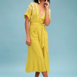Free People Love to Love You Yellow Embroidered Midi Dress